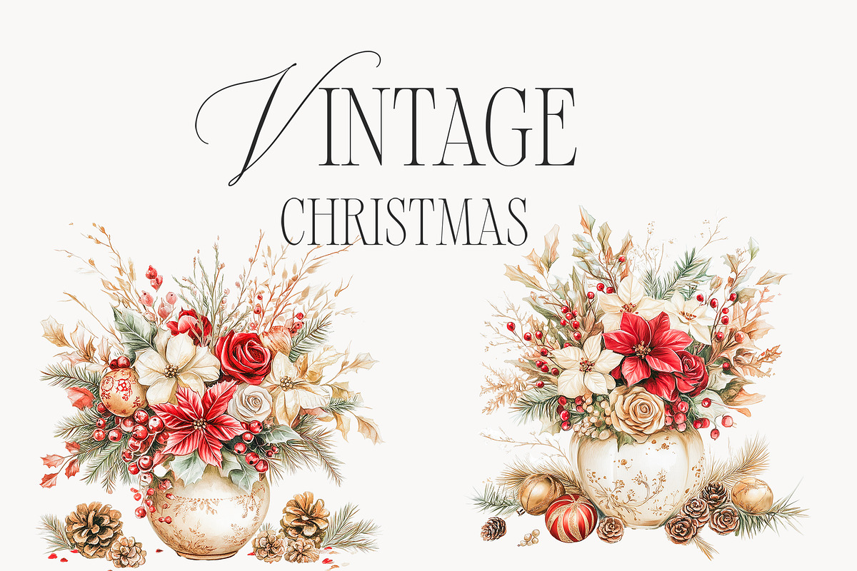 Vintage Christmas Clipart Collection, a Seasonal Illustration by studioequinox (Photo 4 of 8)