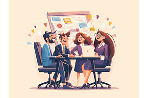 Cartoon coworkers at table. Office, a Person Illustration by Stock-Smart-Start