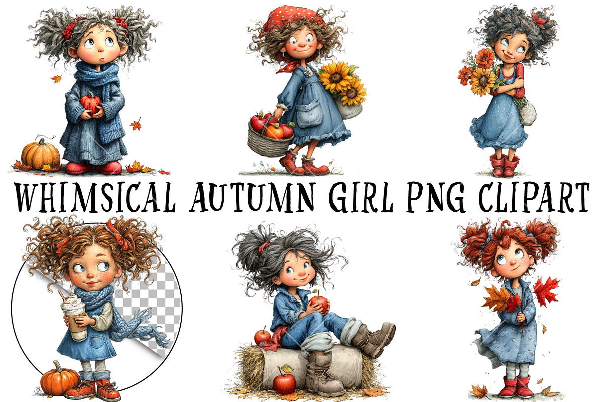 Whimsical Autumn Girl PNG Clipart, a Seasonal Illustration by OK Design (Photo 2 of 6)