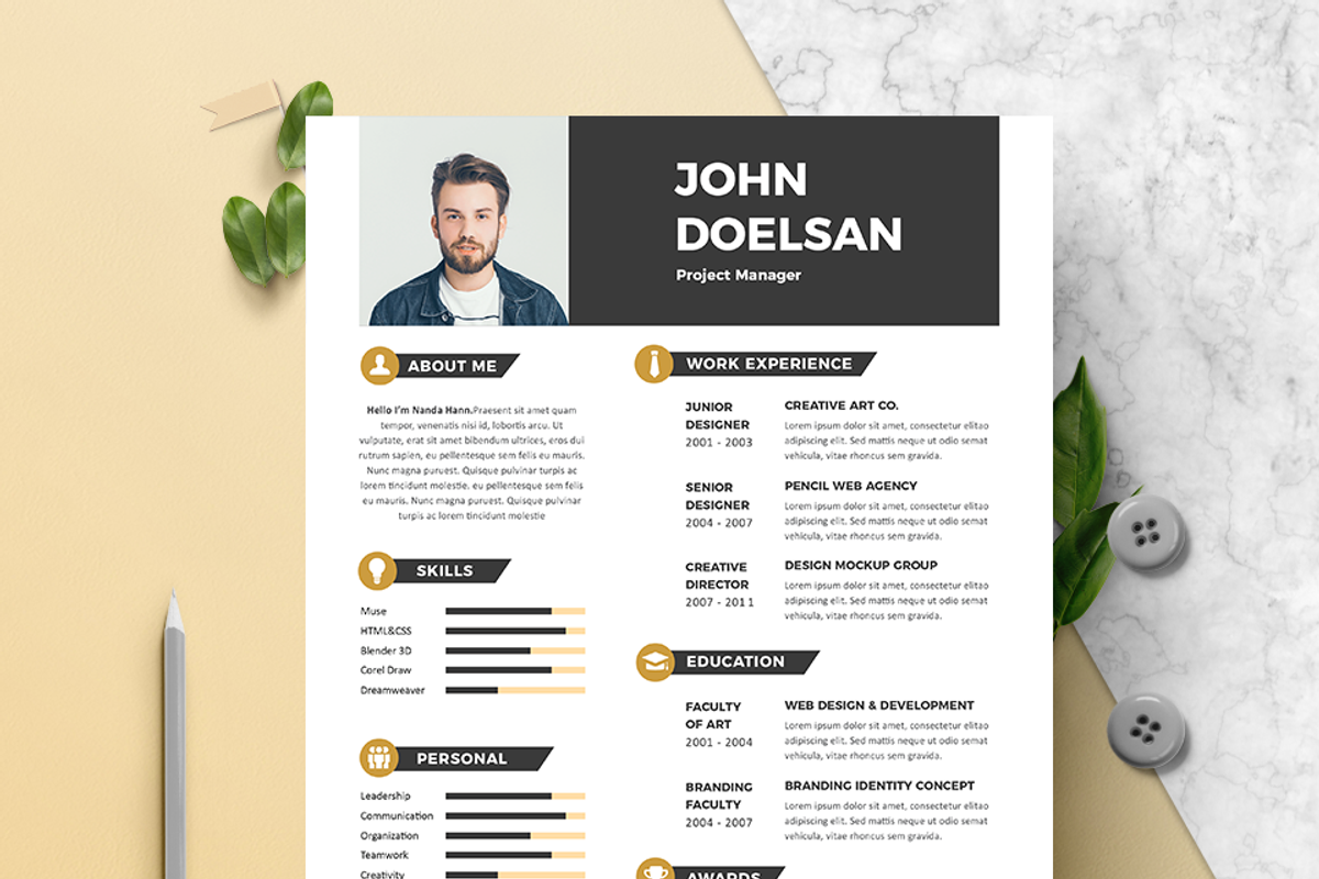 Modern Resume & CV Template, a Resume Template by Hito Graphic (Photo 2 of 8)
