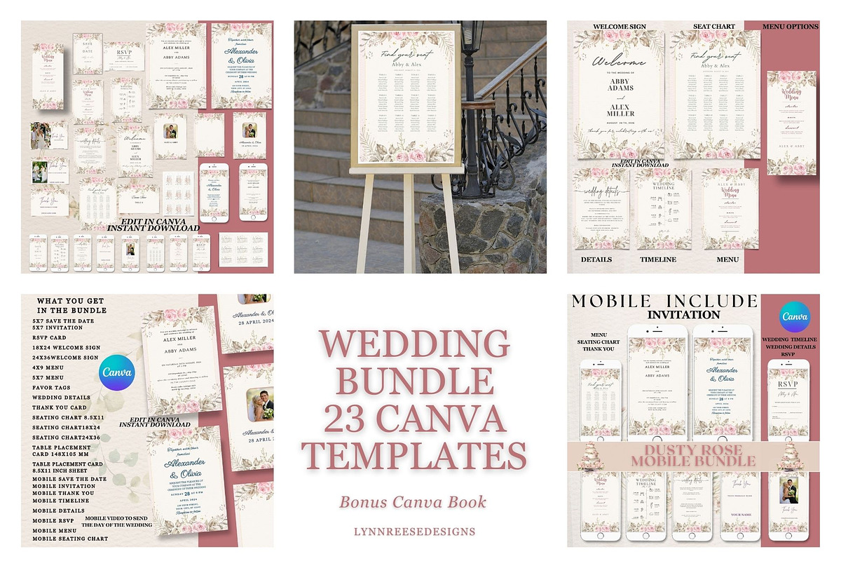Dusty Rose Wedding Bundle, an Invitation Template by Lynn Reese Designs (Photo 3 of 5)