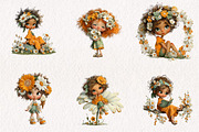 Whimsical Daisy Girls Clipart, a Seasonal Illustration by CreationArt (Thumbnail 3 of 7)