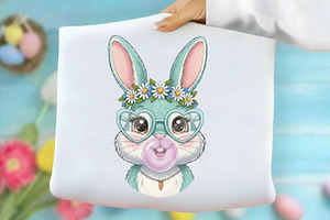 Coquette Easter Bunny Blowing Bubble, an Illustration by Designking