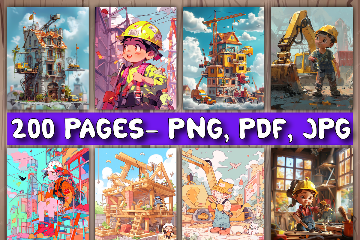 200 Cute Construction Coloring V 01, a Work Illustration by Daisy Doodle