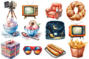 Watercolor Movie Night Clipart, an Illustration by Designworld (Thumbnail 2 of 8)