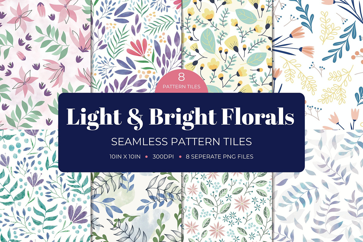 Light & Bright Floral Pattern Tiles, a Pattern Graphic by Fern & Quill (Photo 1 of 7)
