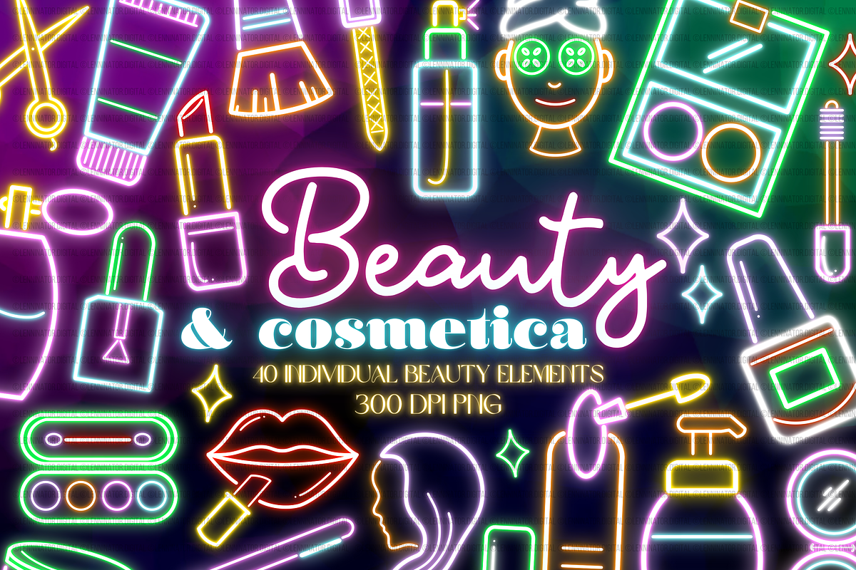 Neon Beauty Products Clipart PNG, a Decorative Illustration by Lenninator Digital (Photo 1 of 5)