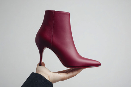 Stylish burgundy high-heeled boot, a Photo by Beautiful things