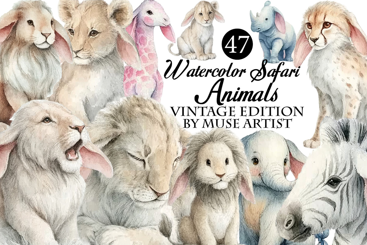 Watercolor Safari Animals Clipart, an Illustration by DreamArtGraphic (Photo 1 of 8)