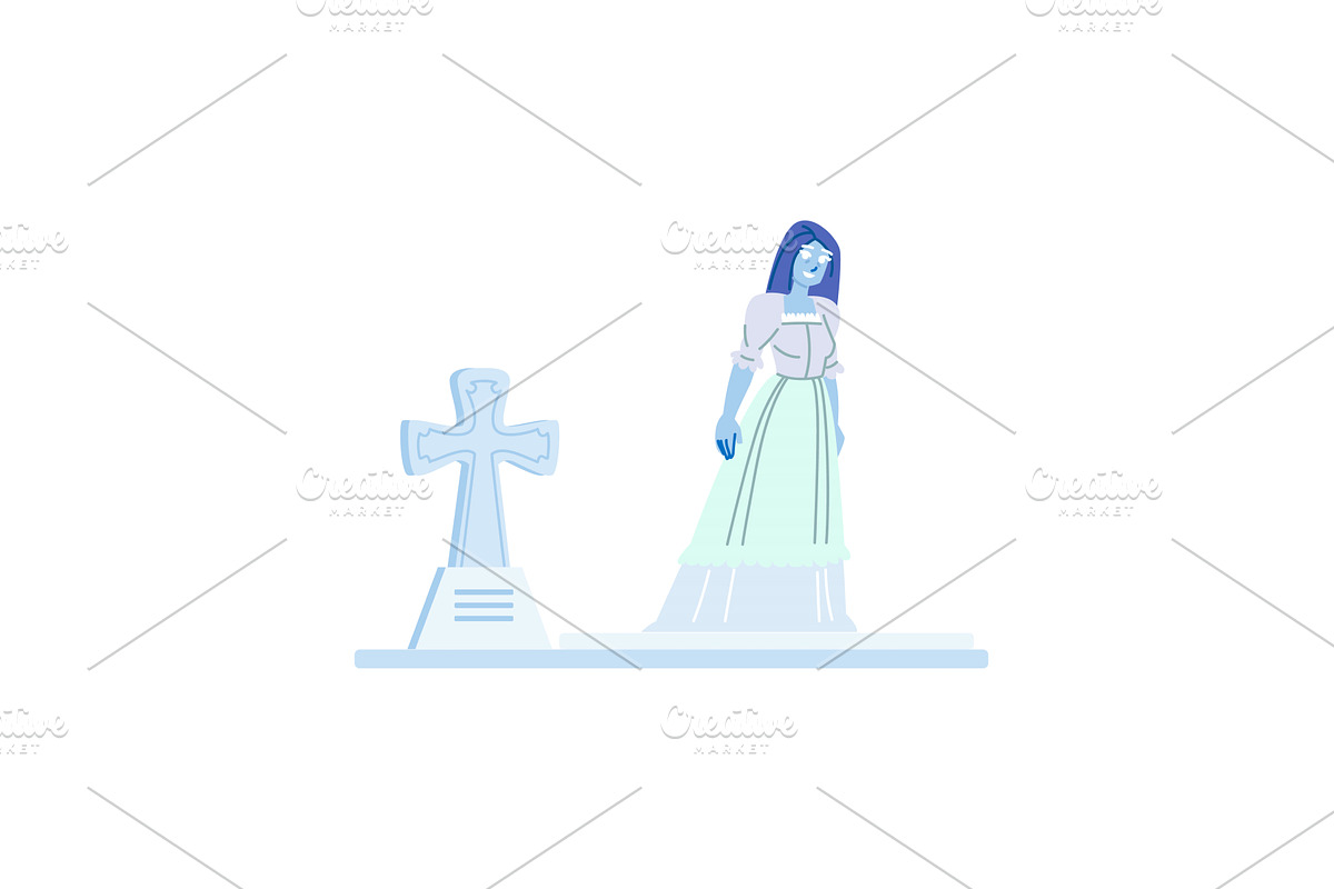 Ghost walking near tombstone in, an Illustration by pikepicture