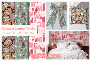 Festive Holiday Seamless Patterns, an Illustration by Johanna V. Creative