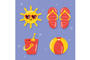 four summer vacations icons, an Object Illustration by studiogstock