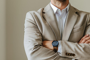 Confident businessman in beige suit, a Business Photo by AlyaAnd