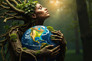 Woman fused with tree embracing plan, a Person Photo by Perpis