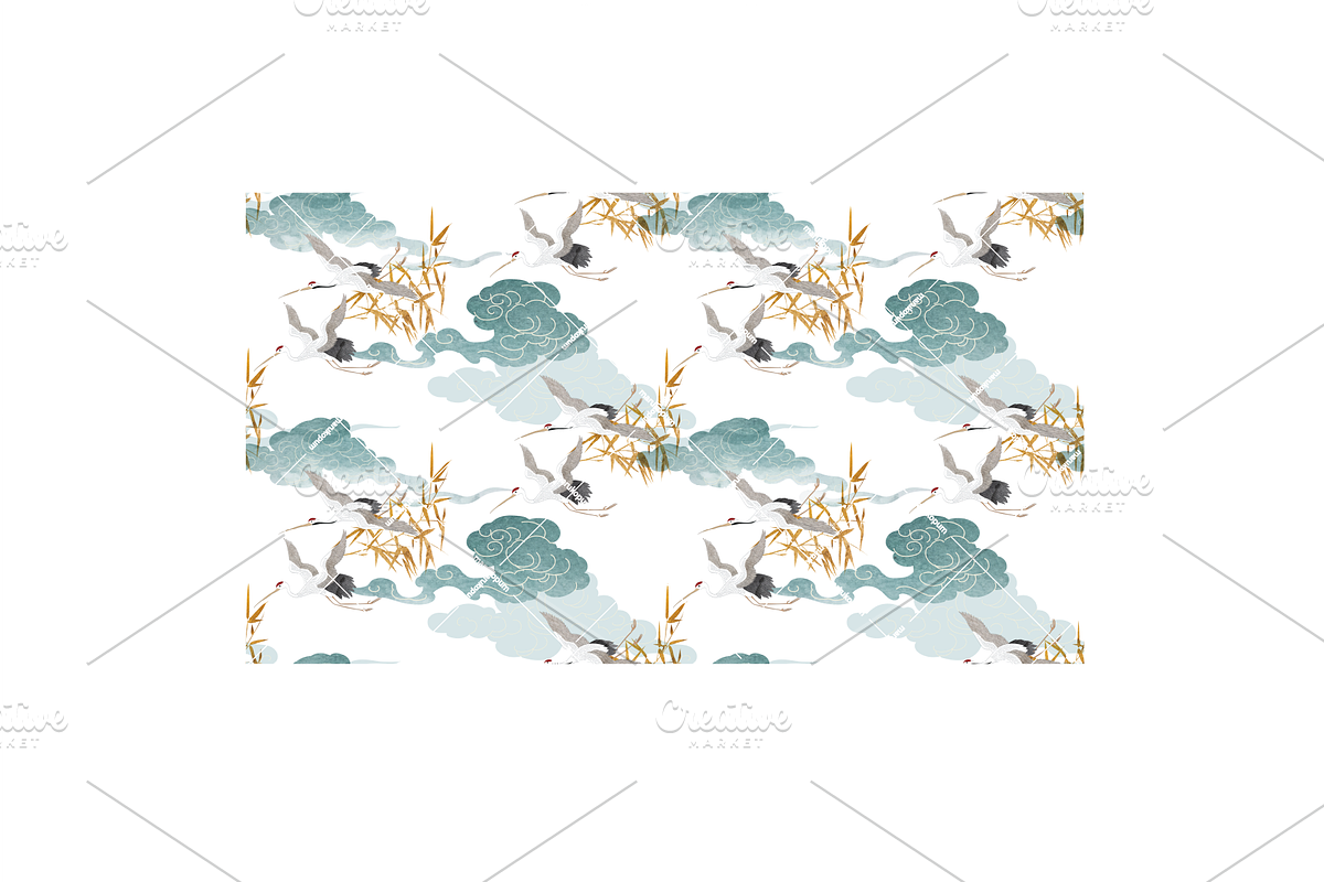 Crane birds & Chinese cloud pattern, a Pattern Graphic by marukopum (Photo 3 of 3)