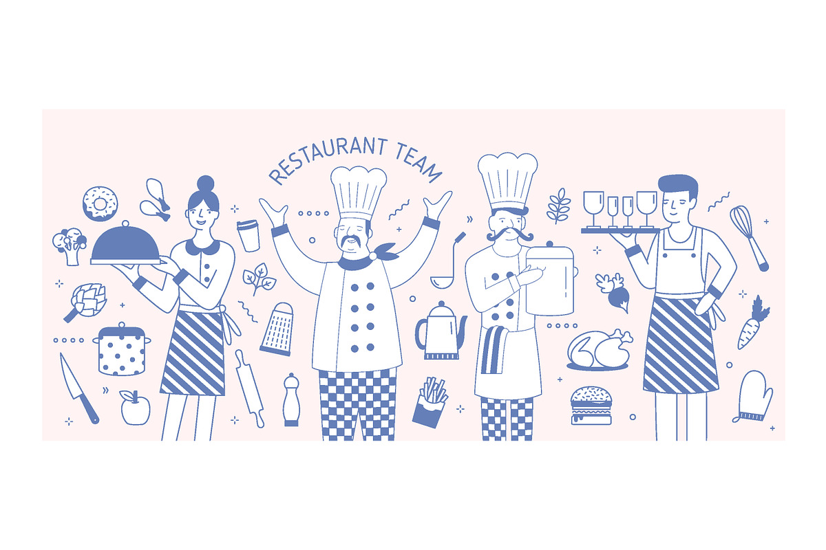 Restaurant team banner, set, pattern, a Decorative Illustration by Good Studio (Photo 4 of 11)