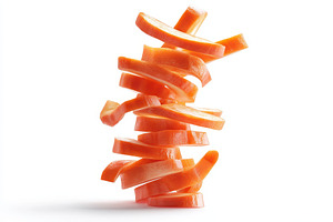 Freshly sliced carrots falling, a Photo by Pavel_design