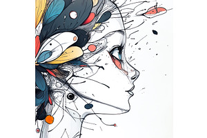 Woman profile sketch with abstract, an Illustration by Lermont51