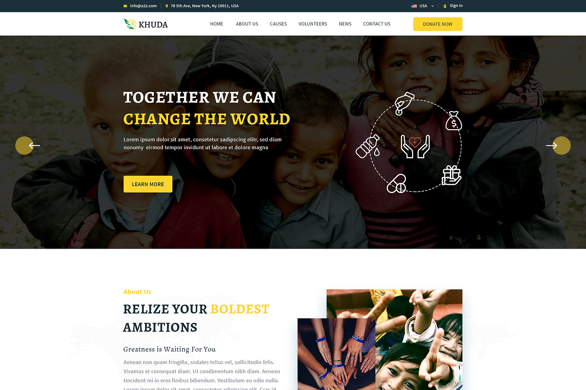 KHUDA Non-Profit PSD Template, a Landing Page Template by Andit themes (Photo 3 of 15)