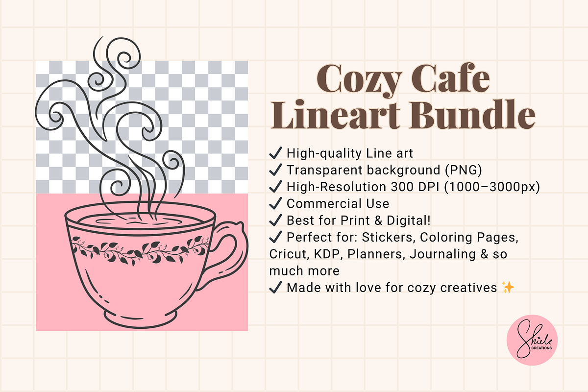 Cozy Cafe Line Art | Coffee Cliparts, a Food Illustration by shielscreations (Photo 4 of 4)