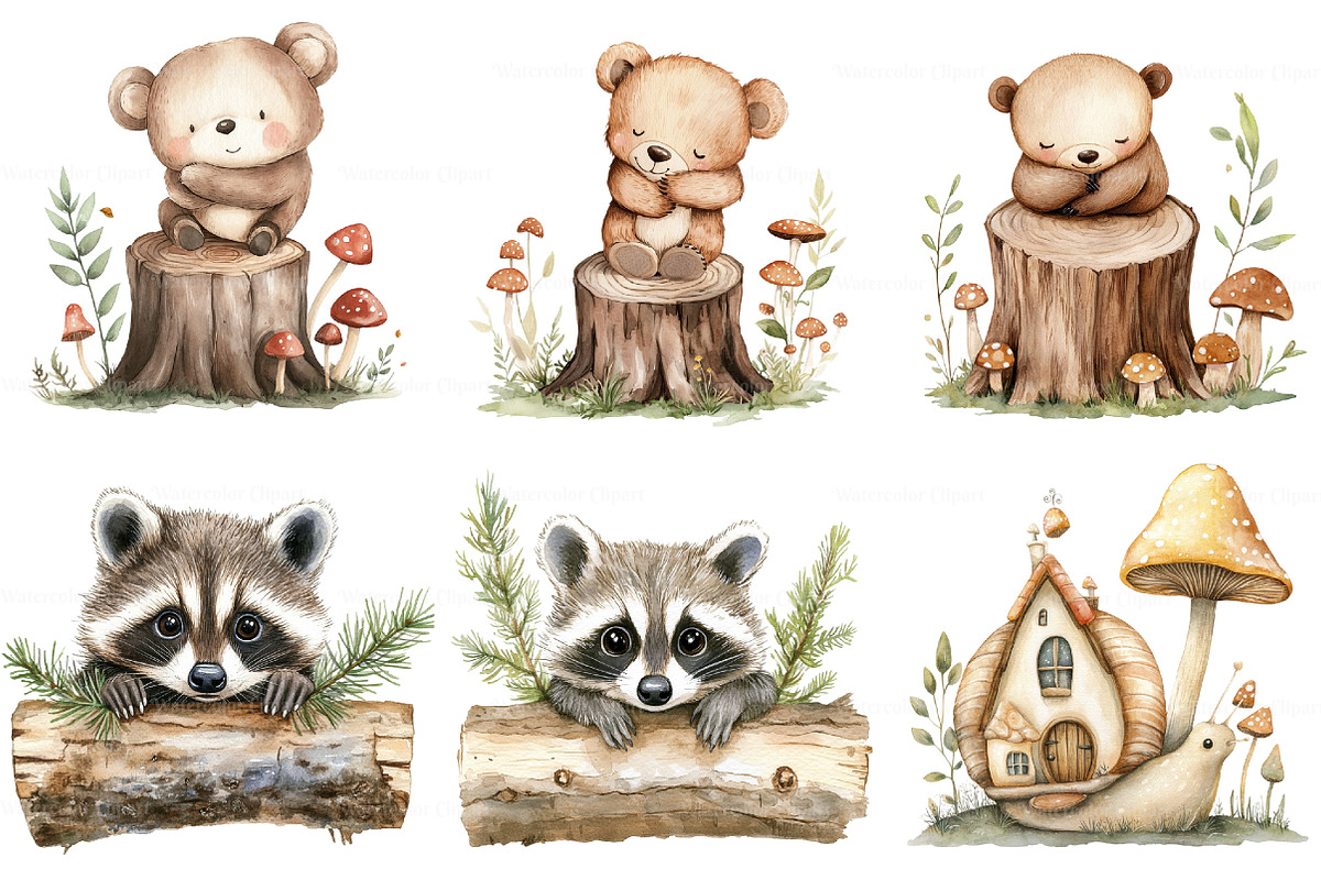 Cute Woodland Animal Clipart, an Illustration by Watercolor design (Photo 4 of 10)