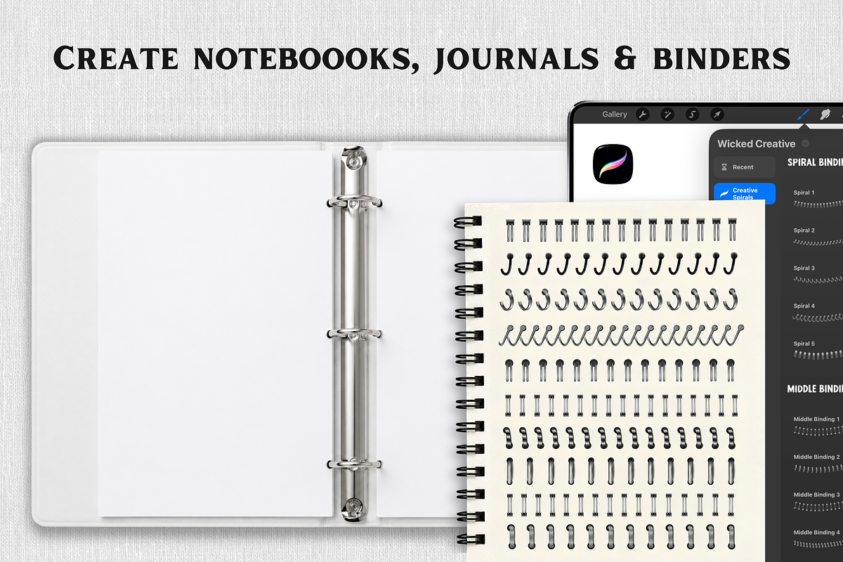 Spiral Notebook Binding Procreate, a Brush Add-On by Wicked Creative (Photo 3 of 6)