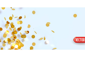 Golden confetti falling on light, an Illustration by Modern vector