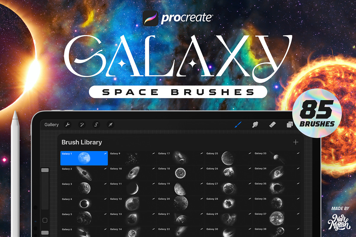 Procreate Galaxy Brushes, a Brush Add-On by Nurmiftah (Photo 1 of 10)