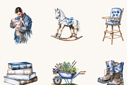 Watercolor Denim Dad & Baby Clipart, a Person Illustration by BusyDaydesign (Thumbnail 4 of 9)