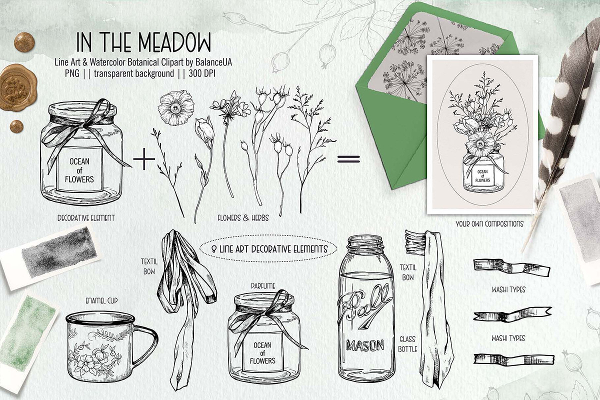 Wildflower Line Art Clipart, a Decorative Illustration by BalanceUA (Photo 2 of 18)
