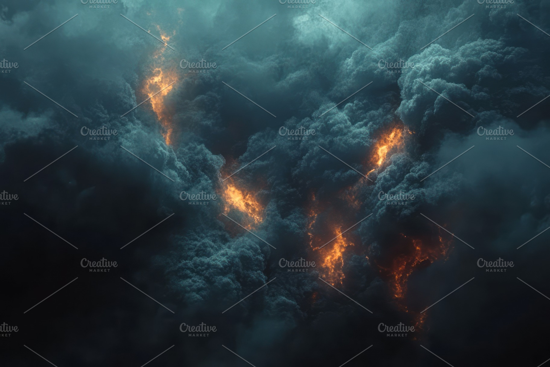 A dramatic view of stormy clouds illuminated by fiery orange light, creating a, a Background Photo by ImageMir