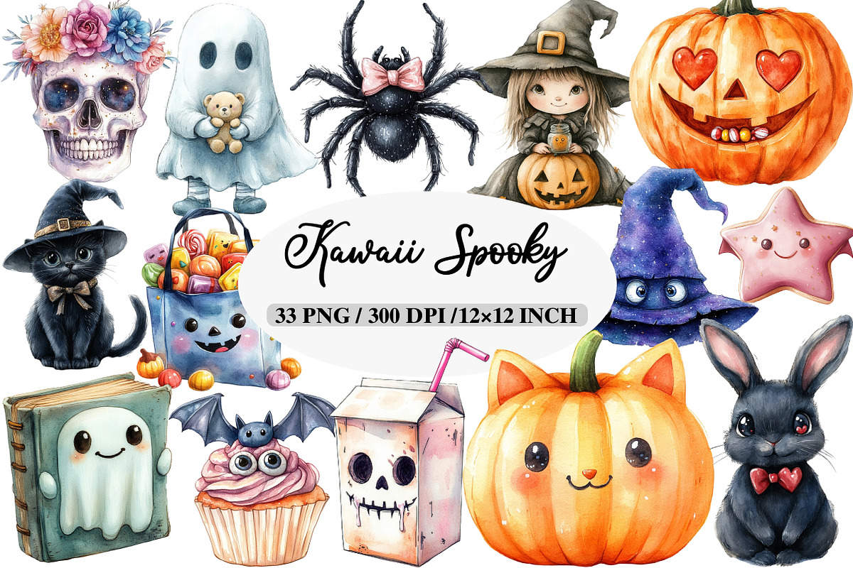 Halloween Kawaii Spooky Clipart, an Illustration by Daily.Designs (Photo 1 of 5)