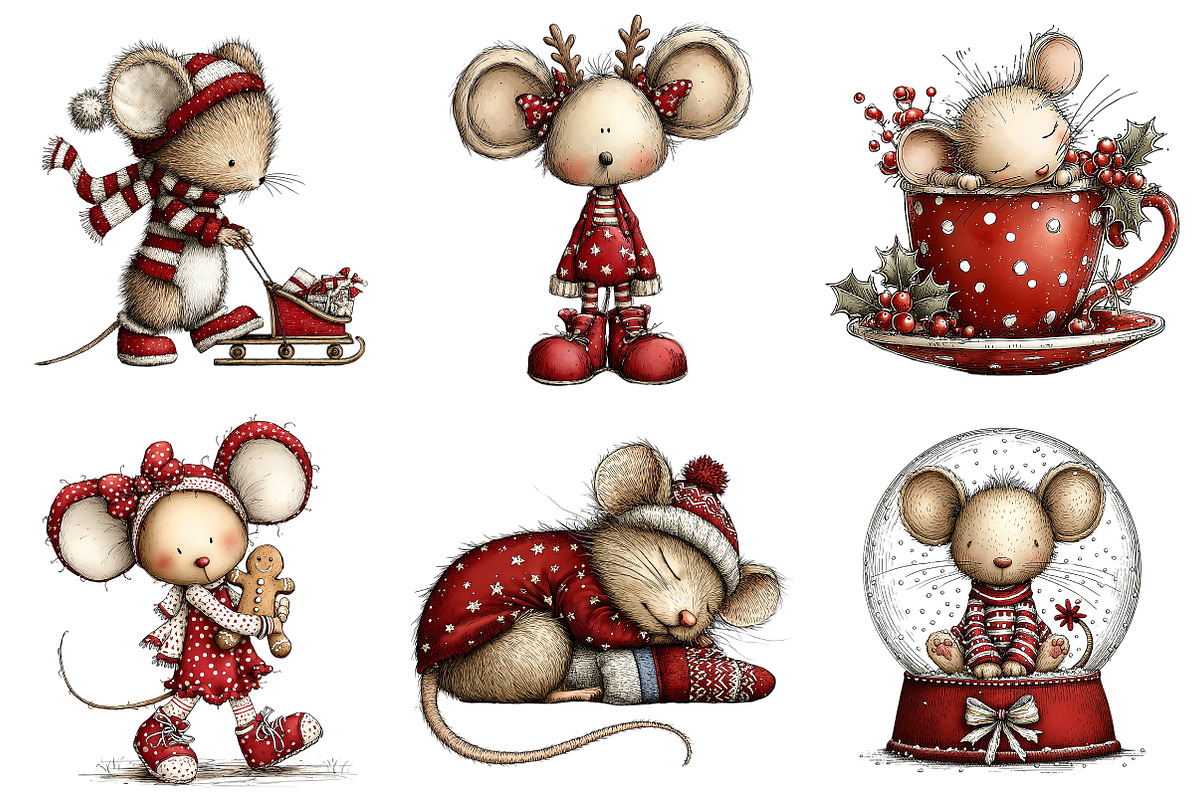 Whimsical Christmas Mouse Clipart, an Illustration by Craft Nest (Photo 9 of 10)