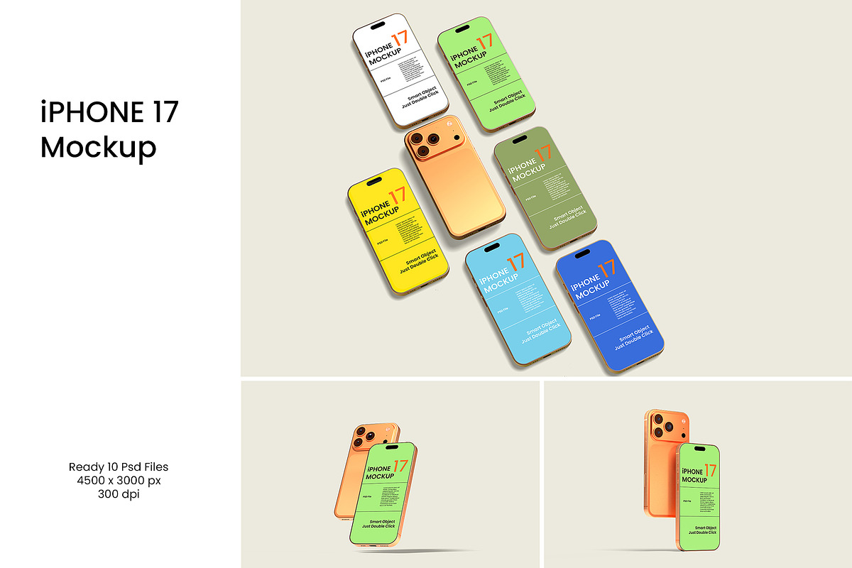 iPhone 17 Pro Mockup, an iPhone Mockup by Graphicbars (Photo 1 of 12)