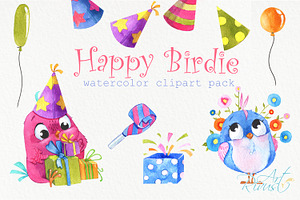 Birthday Watercolor Clipart Birds