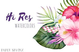 Watercolor Tropical Flowers Clipart