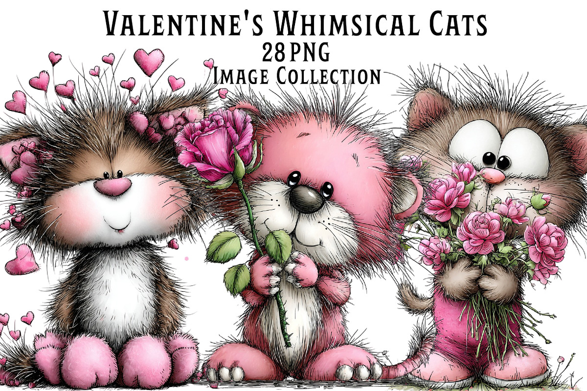 Valentine's Whimsical Cats Clipart, an Illustration by Dream Creation (Photo 1 of 7)