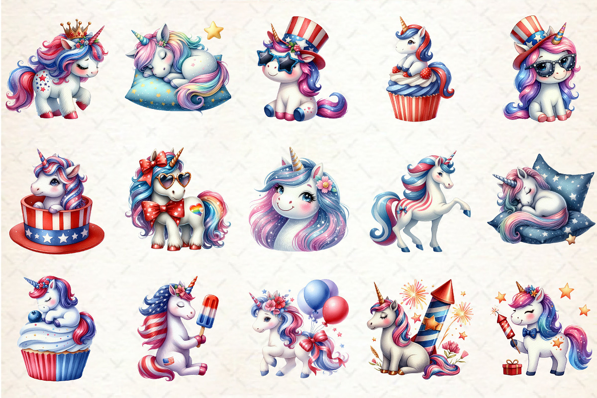 4th of July Unicorn Clipart, an Illustration by Rose Art (Photo 2 of 7)