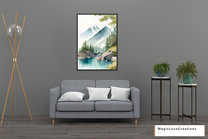 Watercolor Mountain Print Wall Decor