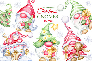Christmas Gnomes watercolor clipart