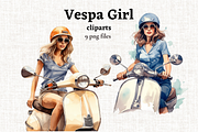 Girl on Vespa Clipart Bundle, a Person Illustration by Mash Mash Stickers (Thumbnail 1 of 8)