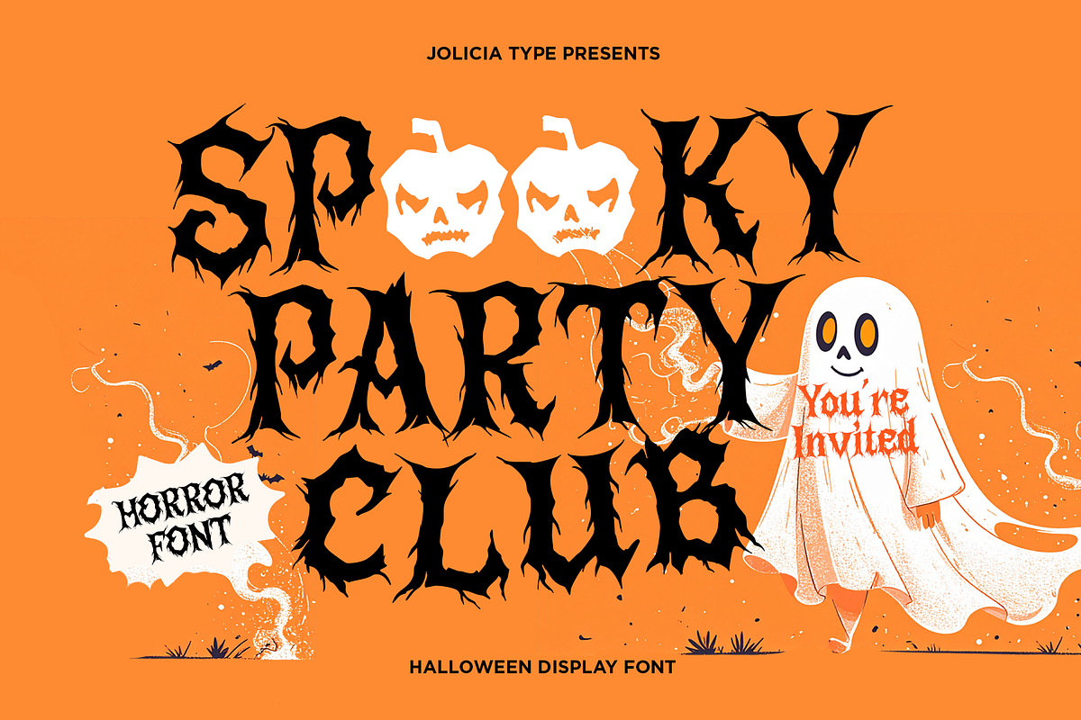 Spooky Party Club | Halloween Horror, a Blackletter Font by Jolicia Type (Photo 1 of 14)