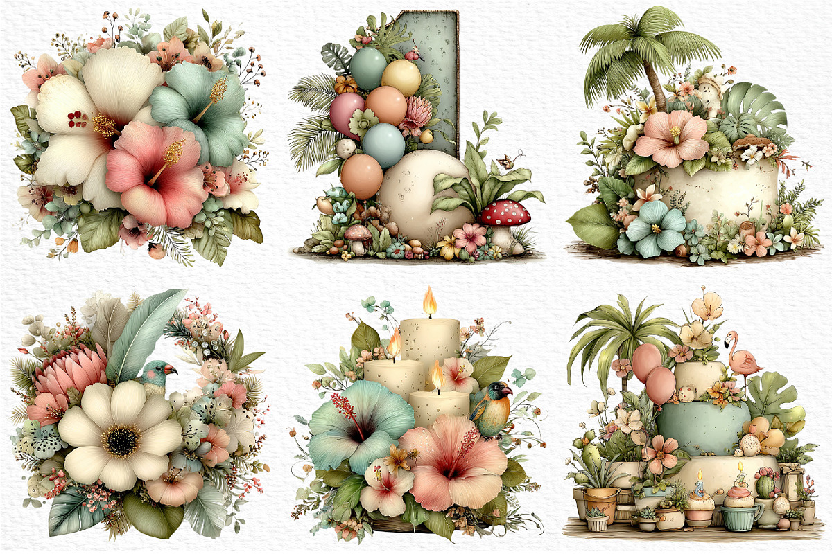 Tropical Lush Green Birthday Clipart, an Illustration by Craft Nest (Photo 3 of 12)