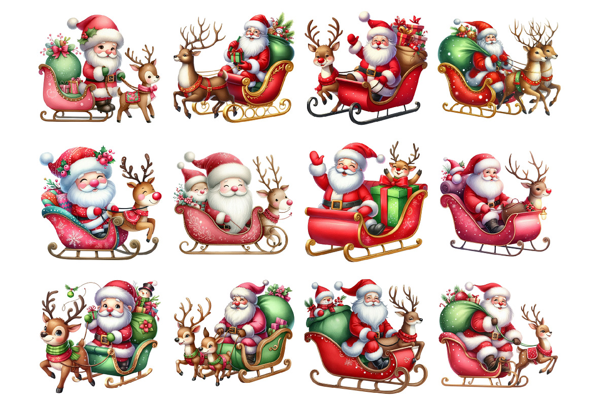 Santa Riding Sleigh Reindeer, an Illustration by Design Market (Photo 3 of 3)