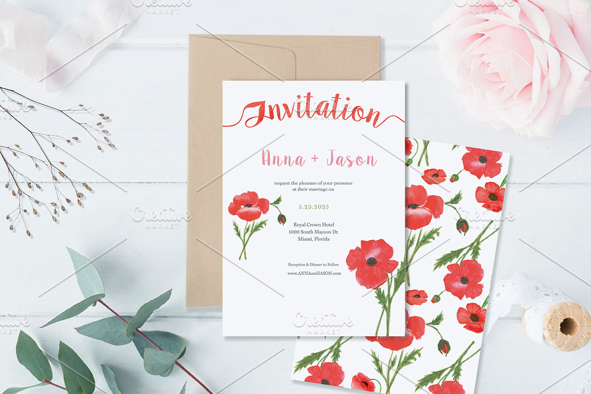 Poppy Watercolor Wedding Invitation, an Invitation Template by Love Design (Photo 4 of 7)