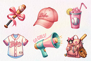 Watercolor Retro Girly Baseball Clip, an Illustration by CreationArt (Thumbnail 2 of 9)