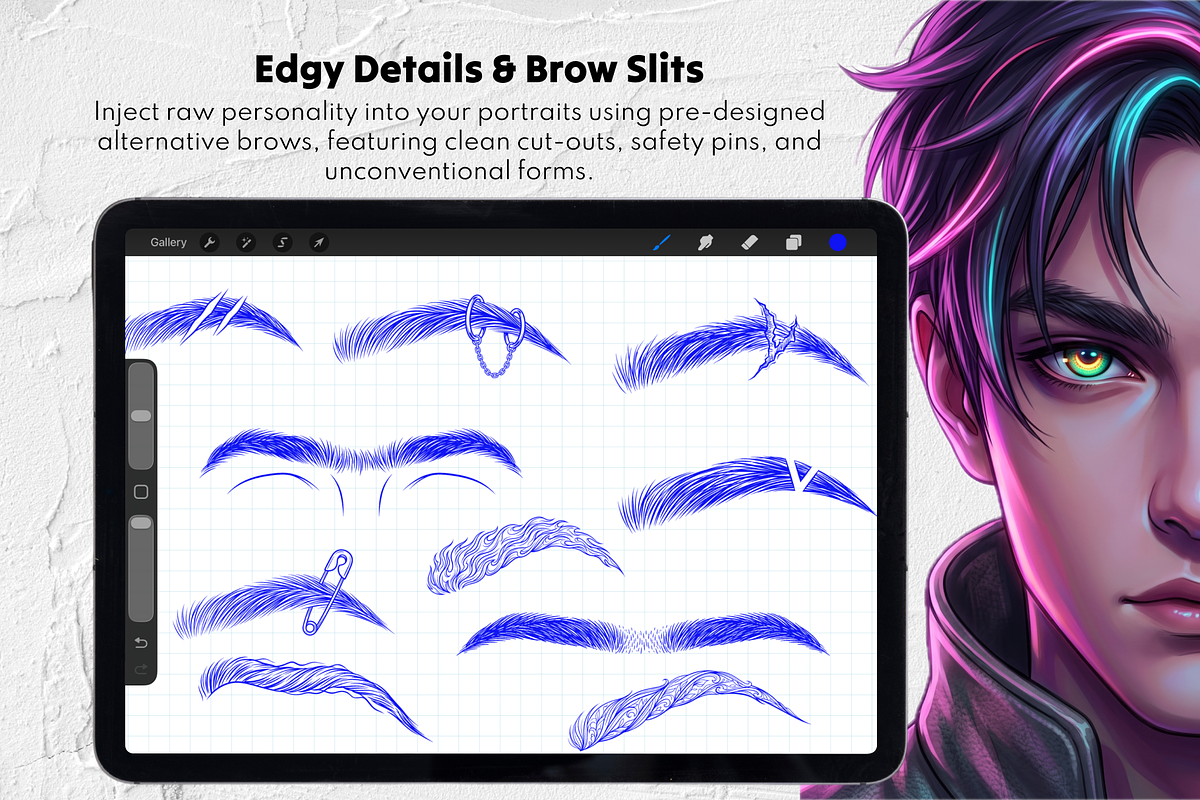 Procreate Eyebrow Stamps, a Brush Add-On by Selentaori Studio (Photo 9 of 12)