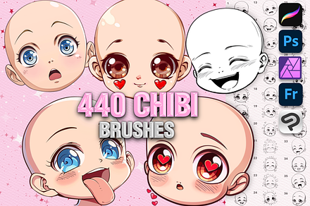 Procreate Chibi face brushes, a Brush Add-On by Revabrush