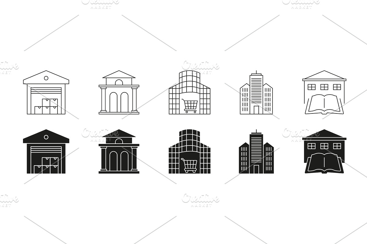 Buildings Icons Set, an Object Illustration by Gentle Studio