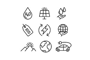 Ecology icons in line style, an Outline Icon by Elen_Art